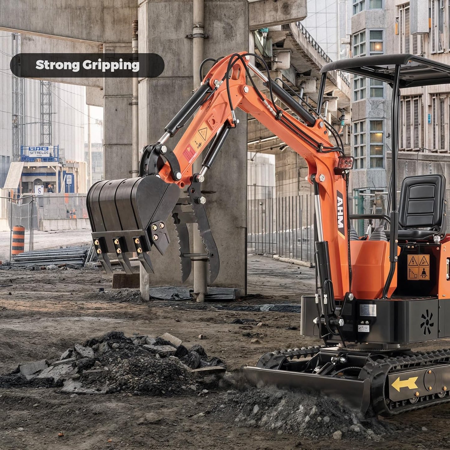 AHM Mini Excavator Machine with Thumb Clip Hammer Auger Rake Grabber Quick Hitch, 1 Ton Mini Trenching Digger Crawler with 13.5 hp EPA Certified Engine for Garden Farm Park Construction Site