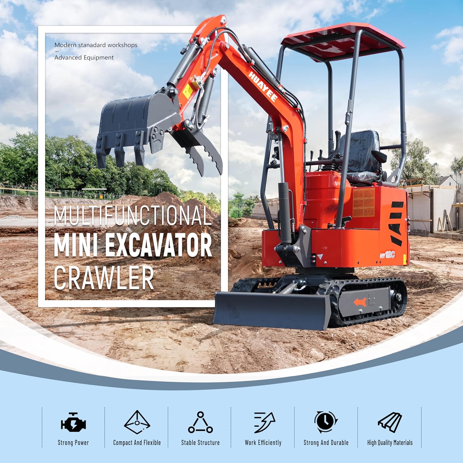 HY12C 1.2 Ton Mini Excavator with Hydraulic Thumb, 13.5HP Gasoline Engine EPA Certified, Compact Tracked Digger for Material Handling, Trenching, Landscaping, Includes delivery & unloading services