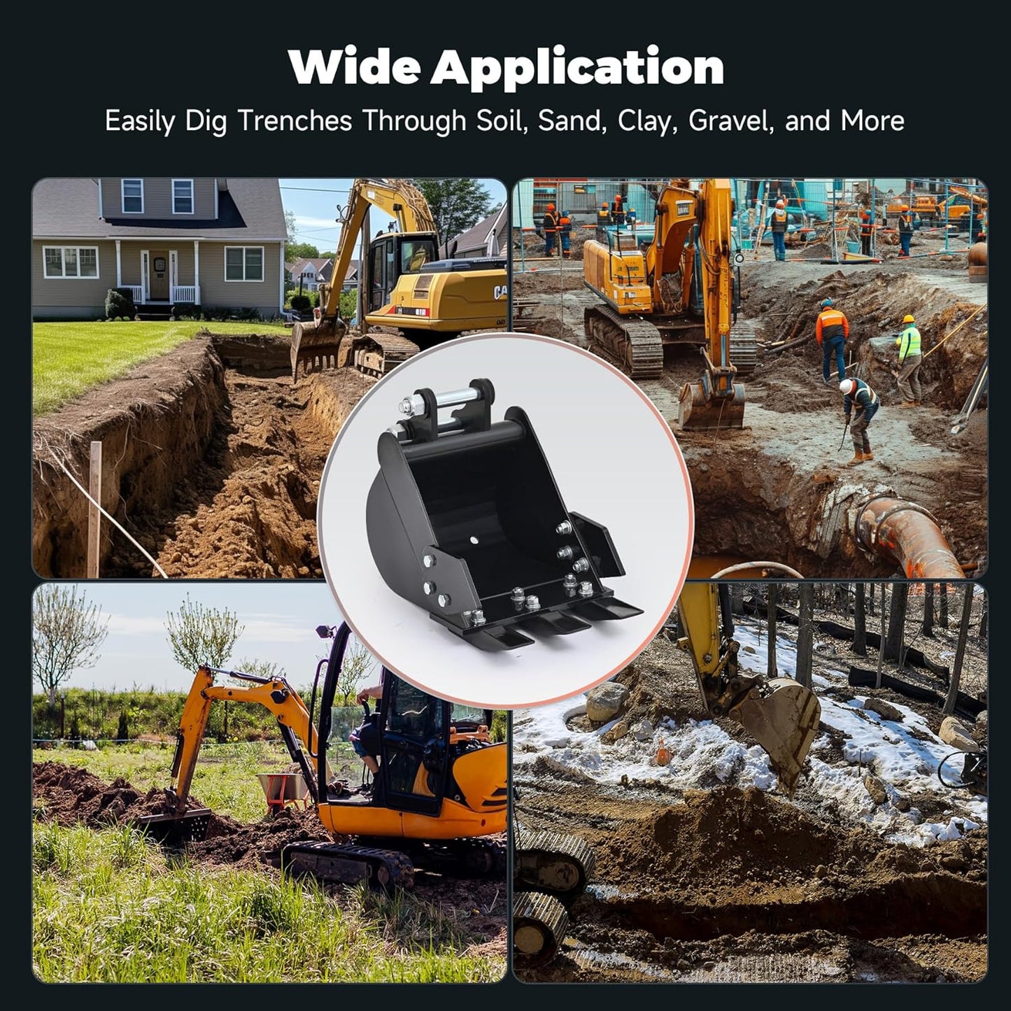 AHM 300mm Narrow Digging Bucket Attachment for Mini Excavators Diggers Trenching, 2 Tons Small Digger Track Crawler Trench Bucket with Metal Teeth 0.98in Hole Diameter