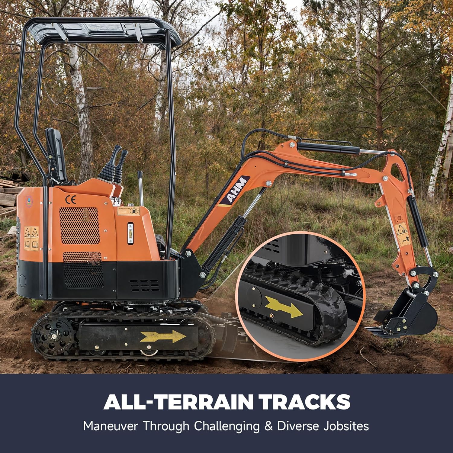 AHM 23hp Mini Excavator with Hydraulic Thumb Grapple Quick Hitch Bucket, 1 Ton Mini Crawler Excavator with Retractable Undercarriage, Trench Digger for Trenching Digging Garden Farm Construction Site