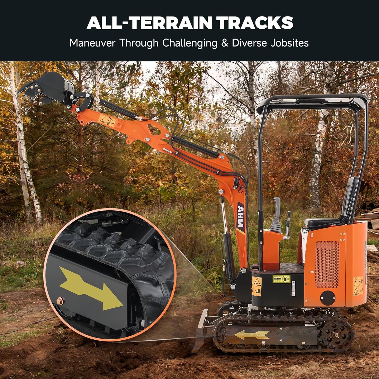 AHM Mini Excavator, 1 Ton Mini Digger with Kubota D722 Engine & 2698 lbf Digging Force, Small Crawler for Home Garden Farm Construction Site, Compact Trench Digger with Upgraded Boom & Rain Canopy