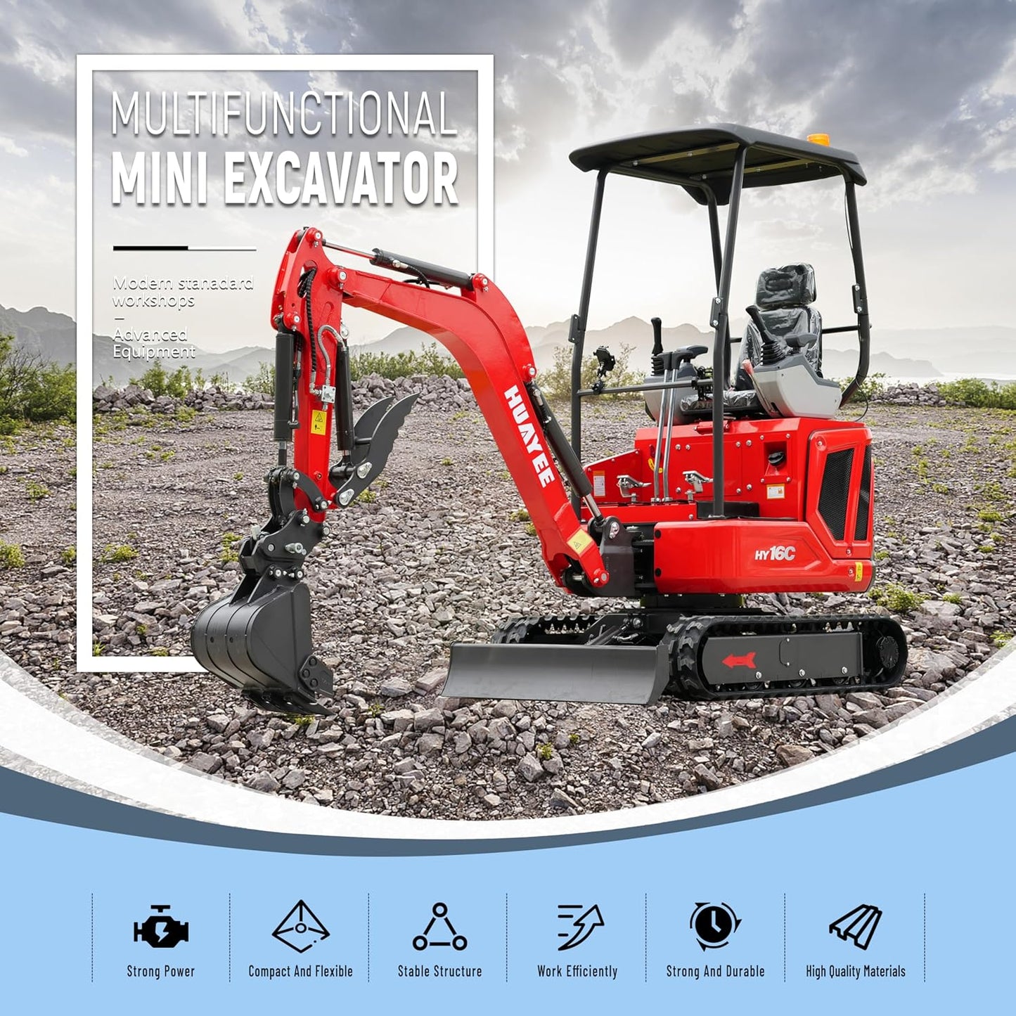 Upgraded Version HY16C 1.6T Mini Excavator, KubotaDiesel 14HP, w/Pilot Controls Side Swing Boom Includes Hydraulic Thumb & Semi-Auto Quick Coupler, Includes delivery & unloading services