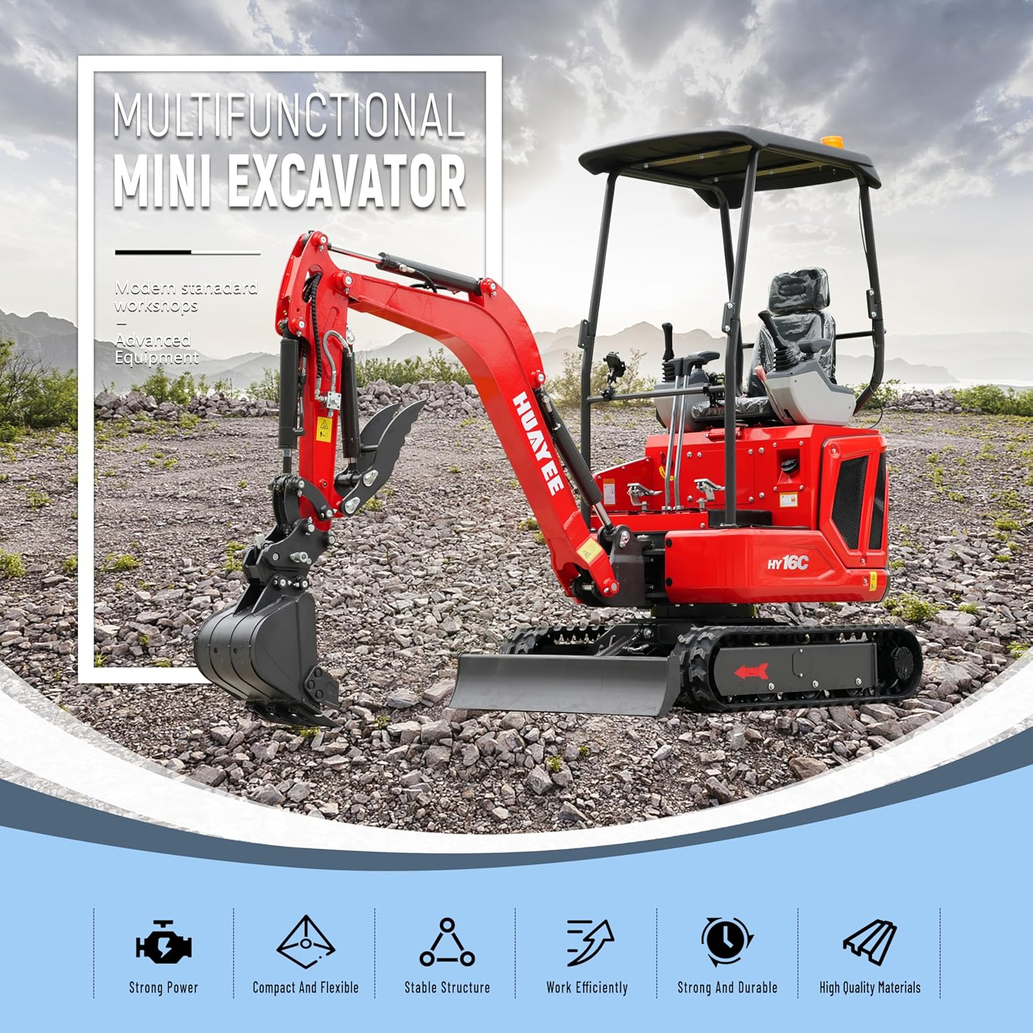 Upgraded Version HY16C 1.6T Mini Excavator, KubotaDiesel 14HP, w/Pilot Controls Side Swing Boom Includes Hydraulic Thumb & Semi-Auto Quick Coupler, Includes delivery & unloading services