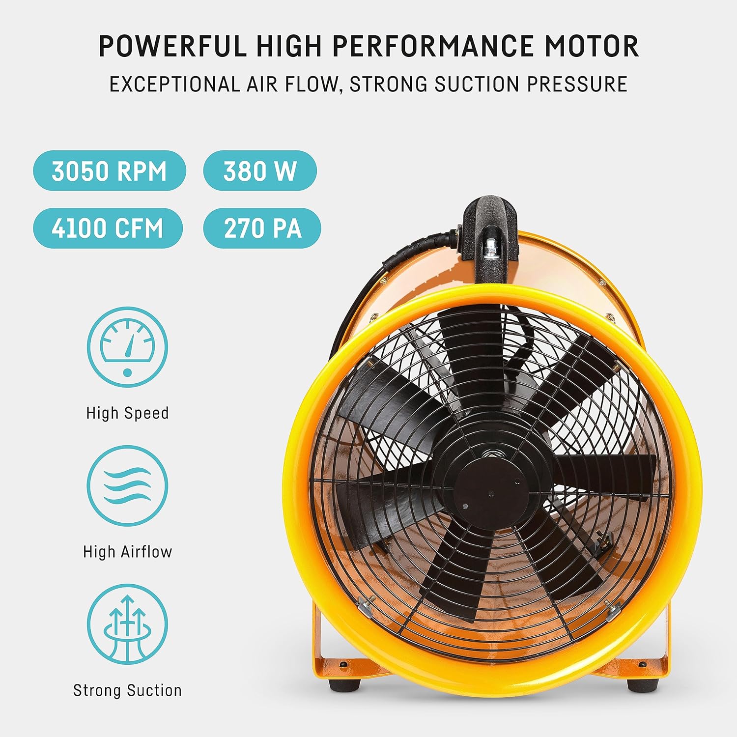 neverest® 12-Inch Industrial Blower Fan, High-Powered 4100 CFM Portable Blower/Exhaust Fan with 32ft Flexible Hose, 7ft Cable/Plug, Heavy-Duty Exhaust Fan for Construction, Workshops