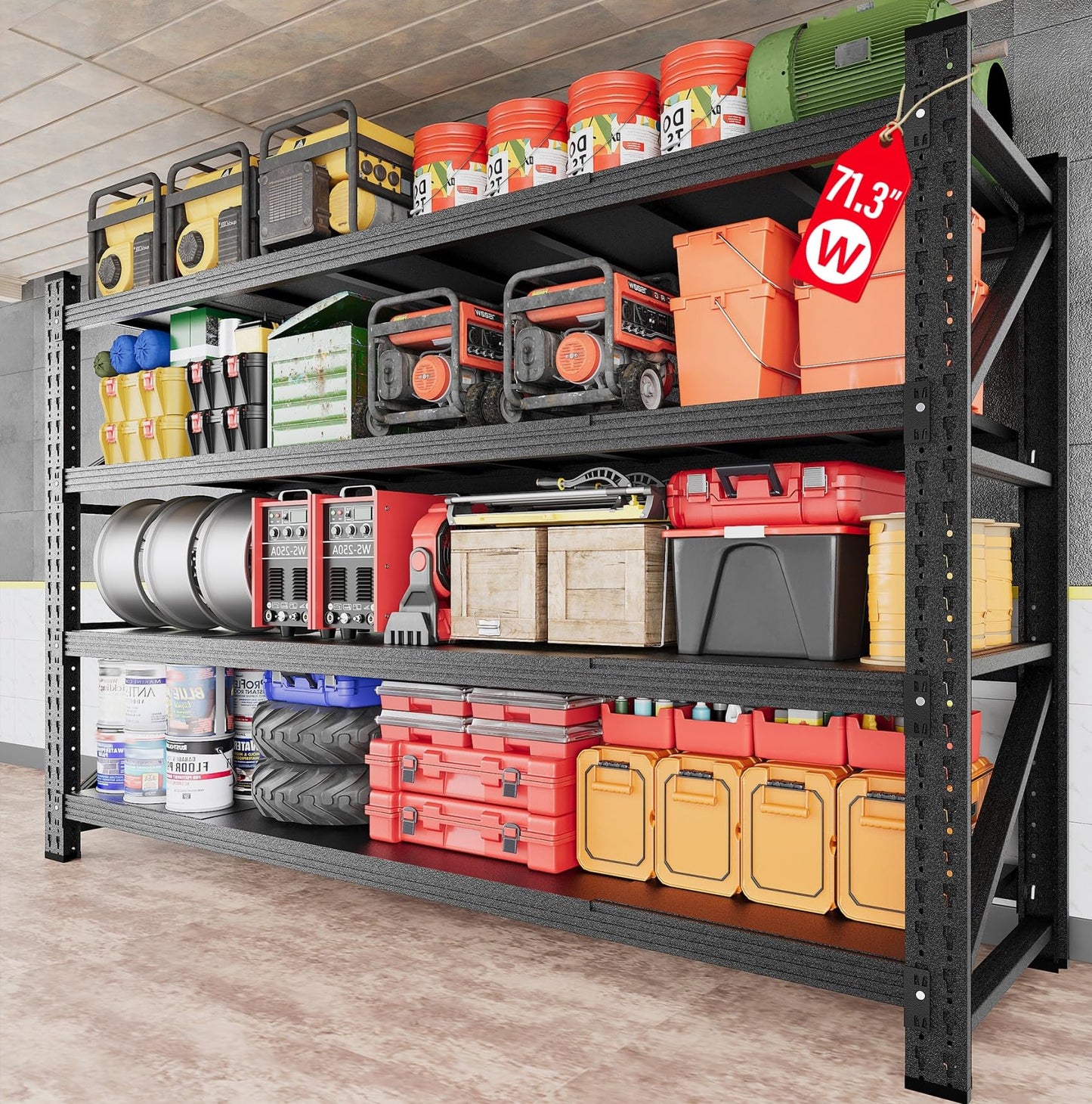 48" Wide Heavy Duty Garage Shelving Units,3000LBS 24 Deep Storage Shelves,Metal Garage Shelves,Large Storage Rack,Steel Shelf,Industrial Shelving for Shop,Warehouse,Basement,48" W x 24" D x 70" H