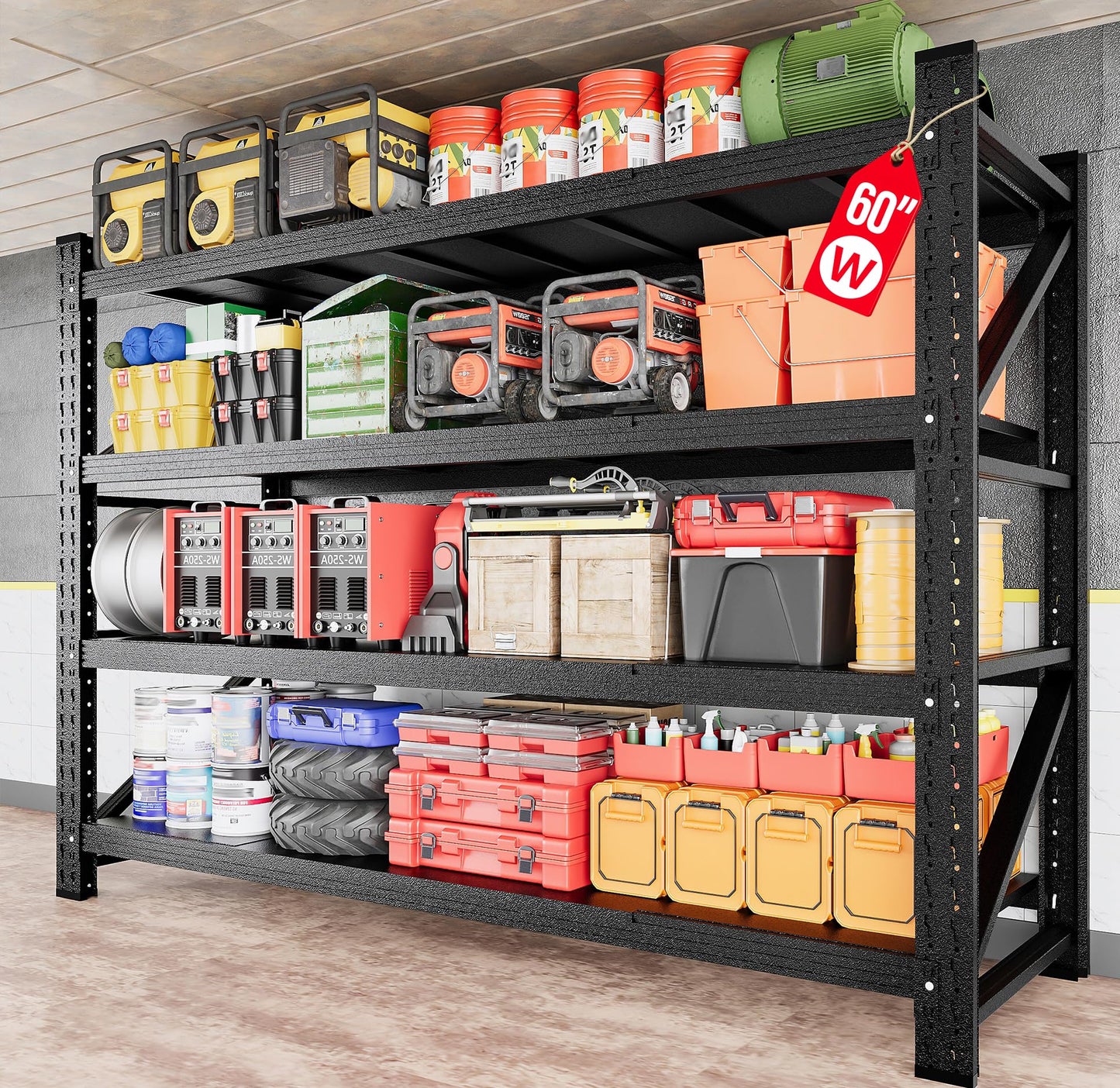 48" Wide Heavy Duty Garage Shelving Units,3000LBS 24 Deep Storage Shelves,Metal Garage Shelves,Large Storage Rack,Steel Shelf,Industrial Shelving for Shop,Warehouse,Basement,48" W x 24" D x 70" H