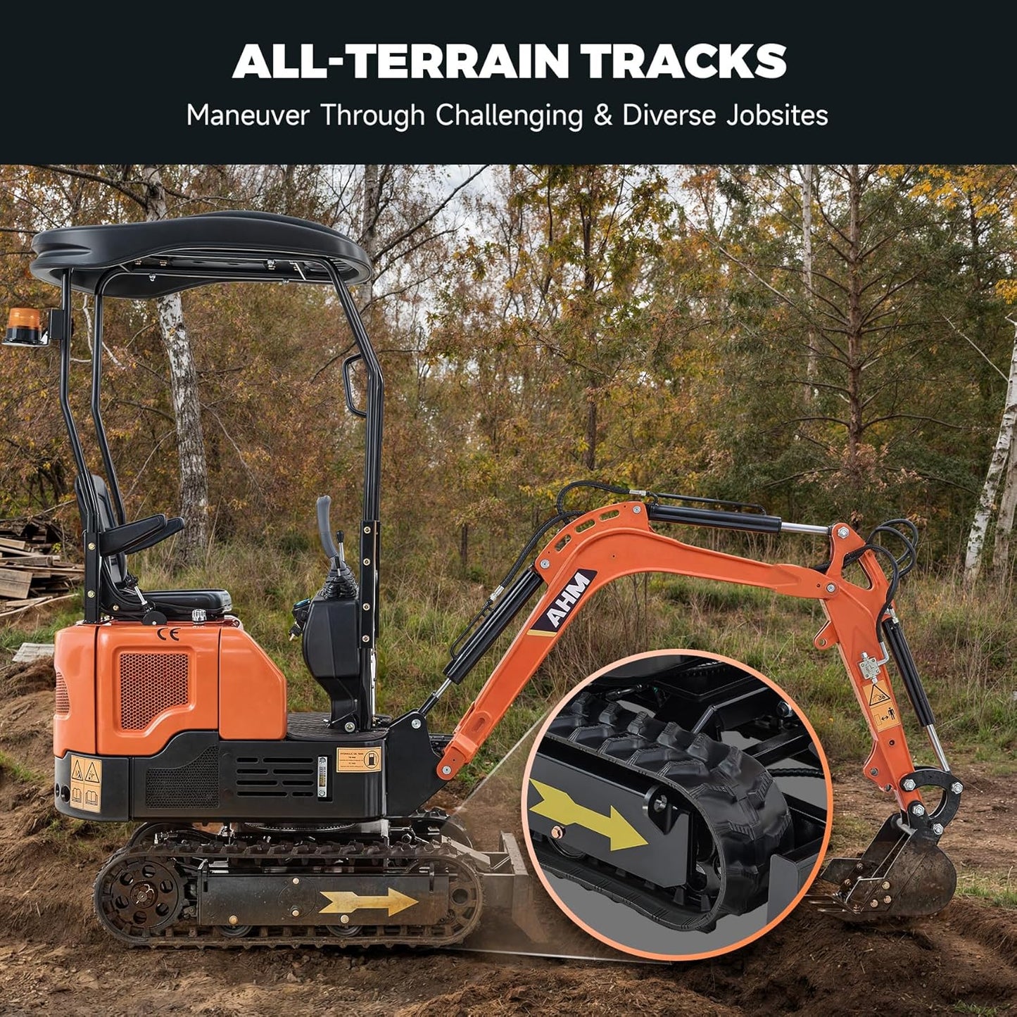 AHM Mini Excavator, 1 Ton Crawler Excavator with Hydraulic Oil Cooling System 13.5hp EPA Engine, Small Crawler Digger for Trenching Material Handling, Compact Trench Digger for Farm Construction Site