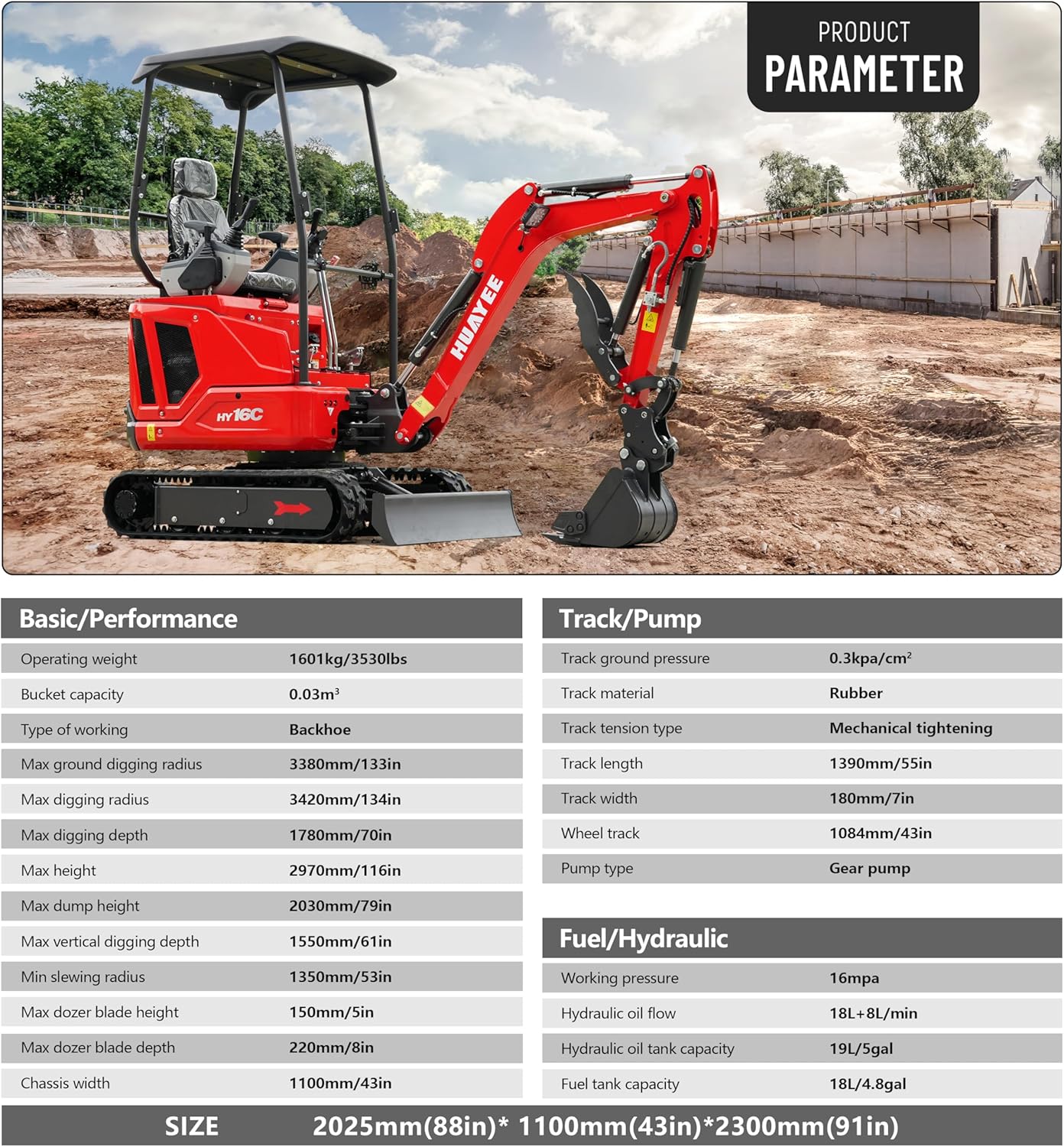 Upgraded Version HY16C 1.6T Mini Excavator, KubotaDiesel 14HP, w/Pilot Controls Side Swing Boom Includes Hydraulic Thumb & Semi-Auto Quick Coupler, Includes delivery & unloading services