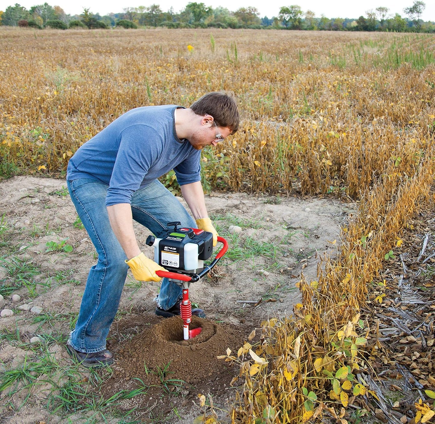 Earthquake E43 1-Person Earth Auger Powerhead, 43cc 2-Cycle Viper Engine, 30:1 Transmission, 5 Year Limited Warranty, Red or Black Auger Bit